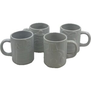 The Cellar White Embossed Christmas Holiday Coffee Tea Mugs Cups Macys Set of 4